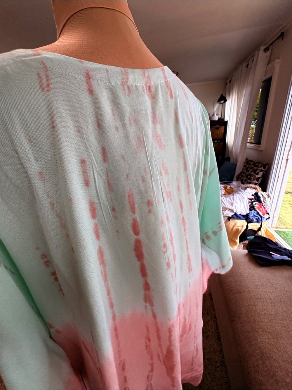 NaPua Collection Mint and Coral Tie-Dye V-Neck Top Cold shoulder dress top - Picture 7 of 7